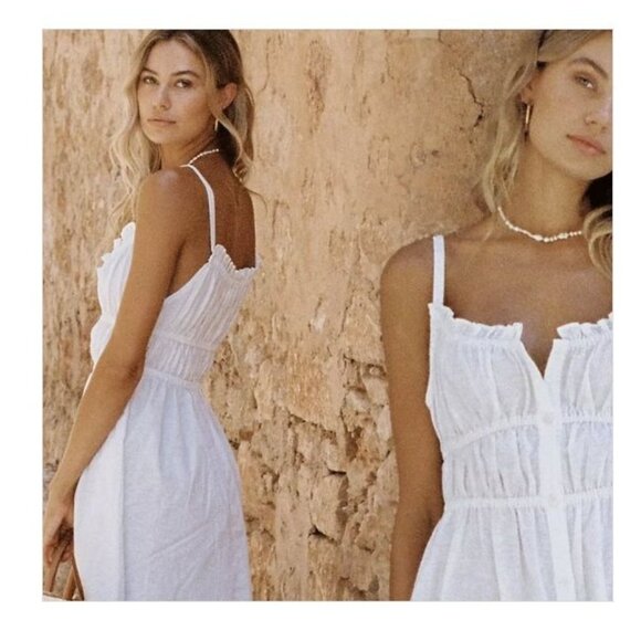 SNDYS Isabella Mini Dress in White Small New Womens Linen Boho Sundress - Picture 10 of 16